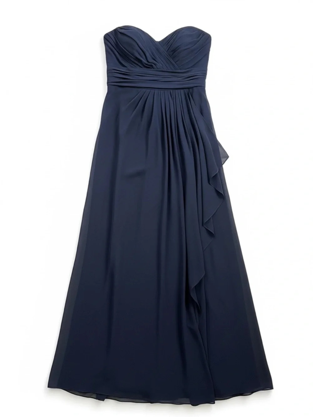 Bill Levkoff Rouched Navy Chiffon Bridesmaid Dress Strapless Maxi Formal Sz 8 - Picture 14 of 15